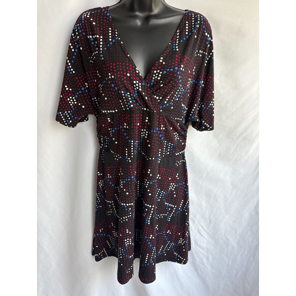 Bisou Bisou Black Polka Dot Multicolor Dress Flowy Romantic L Feminine A Line